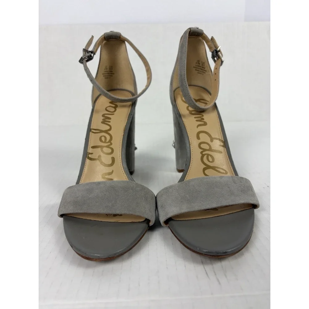 Sam Edelman Yaro 2 Jeweled Block Heel Ankle Strap Sandals Gray Suede 8.5M